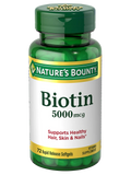 Nature's Bounty Biotin 5000 mcg - بيوتين نيتشرز باونتي الأمريكي لدعم صحة الشعر والبشرة والأظافر (72 كبسولة جيلاتينية)