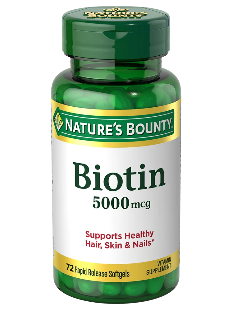 Nature's Bounty Biotin 5000 mcg - بيوتين نيتشرز باونتي الأمريكي لدعم صحة الشعر والبشرة والأظافر (72 كبسولة جيلاتينية)