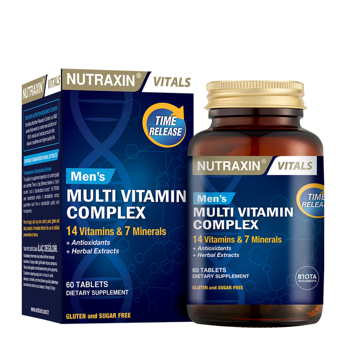 Nutraxin Men's Multivitamin Complex (60 Tablets) - أقراص نيوتراكسين المخصصة للرجال  14 فيتامين و7 معادن وخلاصات أعشاب ممتدة المفعول