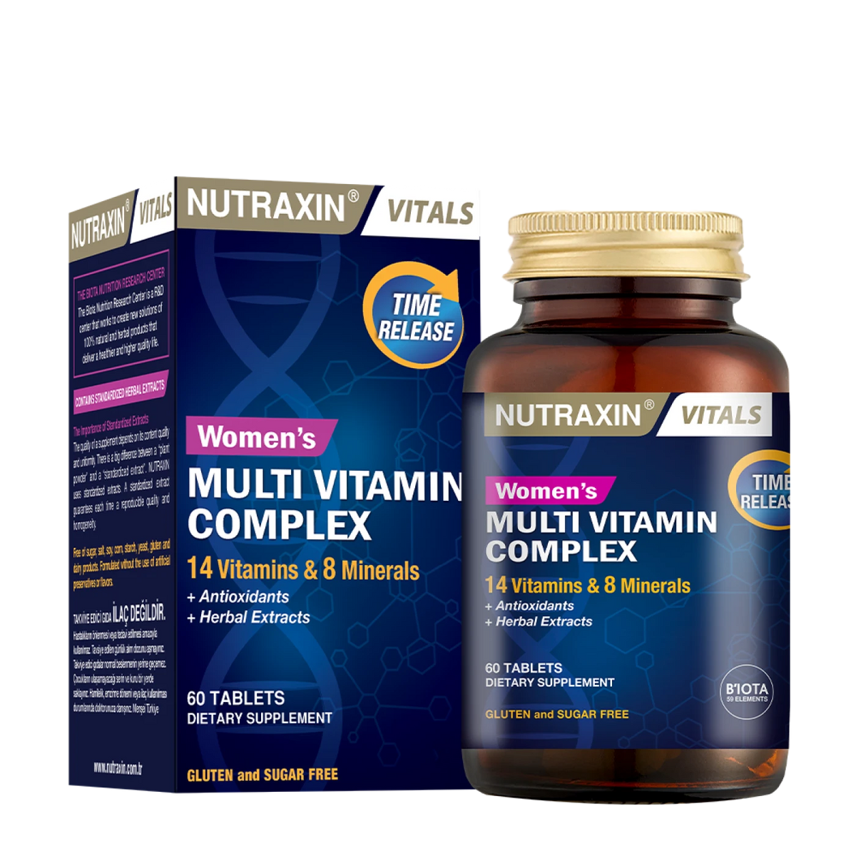 Nutraxin Women's Multivitamin Complex (60 Tablets) - أقراص نيوتراكسين المخصصة للنساء 14 فيتامين و8 معادن وخلاصات أعشاب ممتدة المفعول