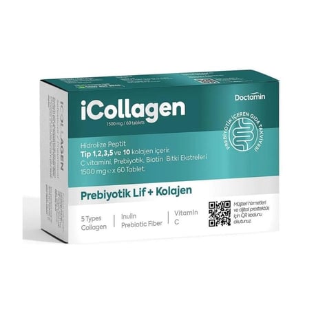 Doctamin iCollagen 1500 mg - أقراص دوكتامين آي كولاجين التركي الشامل مع الألياف البريبايوتك وفيتامين سي (60 قرص)