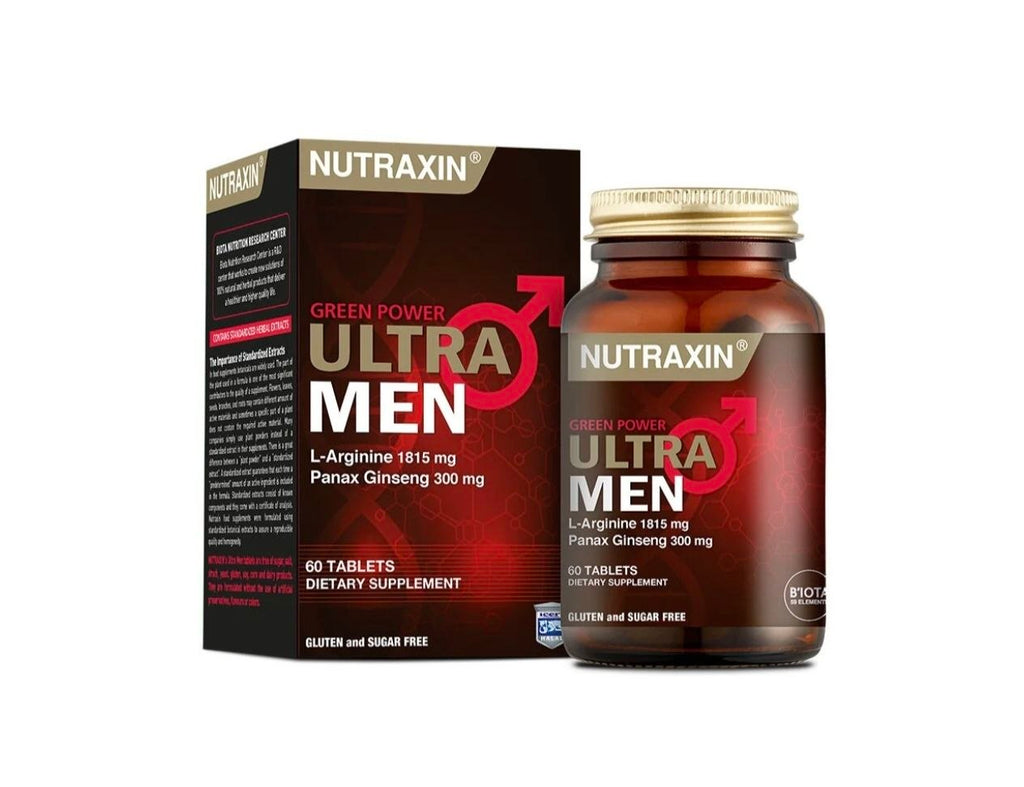 Nutraxin Ultra Men Green Power (60 Tablets) - أقراص نيوتراكسين ألترا من القوة الخضراء للرجال مع L-Arginine وجينسينج لتعزيز الطاقة والحيوية