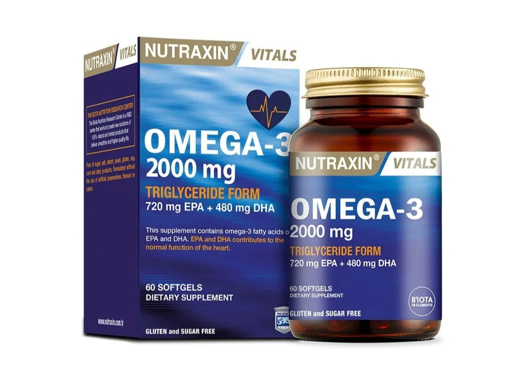 Nutraxin Omega-3 2000 mg (60 Softgels) - كبسولات نيوتراكسين أوميجا 3 عالية الجودة مع EPA وDHA لدعم صحة القلب والعقل