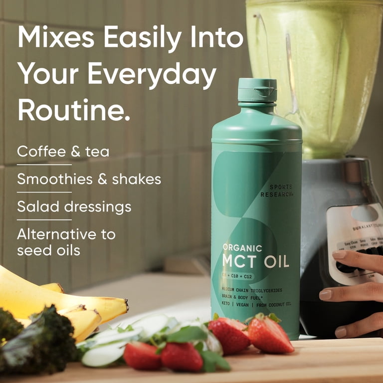 Sports Research Organic MCT Oil (473 ml) | زيت الـ MCT العضوي من سبورتس ريسيرش الأمريكي – وقود سريع للذهن والجسم ودعم الطاقة للكيتو والصيام