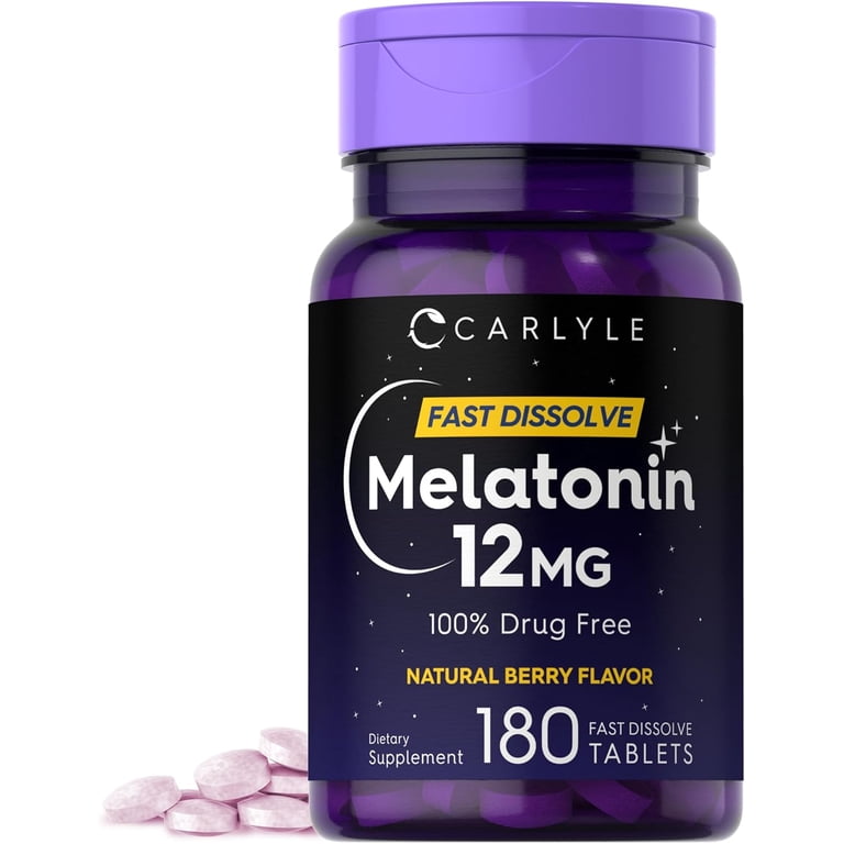 Natural Berry (180 Tablets) | كارلايل ميلاتونين 12 ملجم سريع الذوبان بنكهة التوت الطبيعية – العبوة التوفيرية الضخمة بأعلى تركيز لعلاج الأرق الشديد