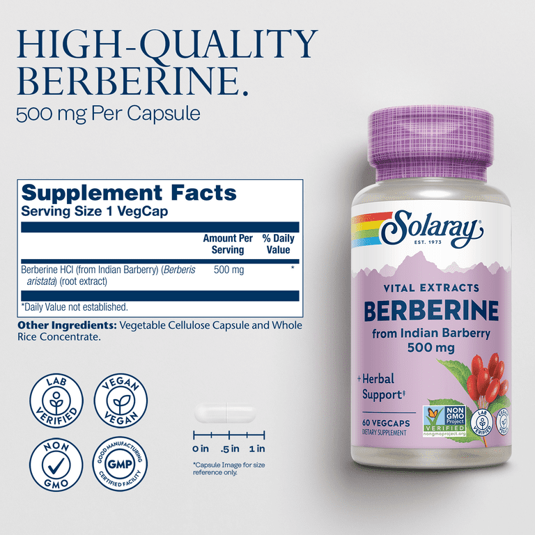 Solaray Berberine 500 mg (60 VegCaps) | سولاراي بربرين أصلـي 500 ملجم – البديل الطبيعي الموثوق لتنظيم السكر، حرق الدهون، وعلاج مقاومة الأنسولين