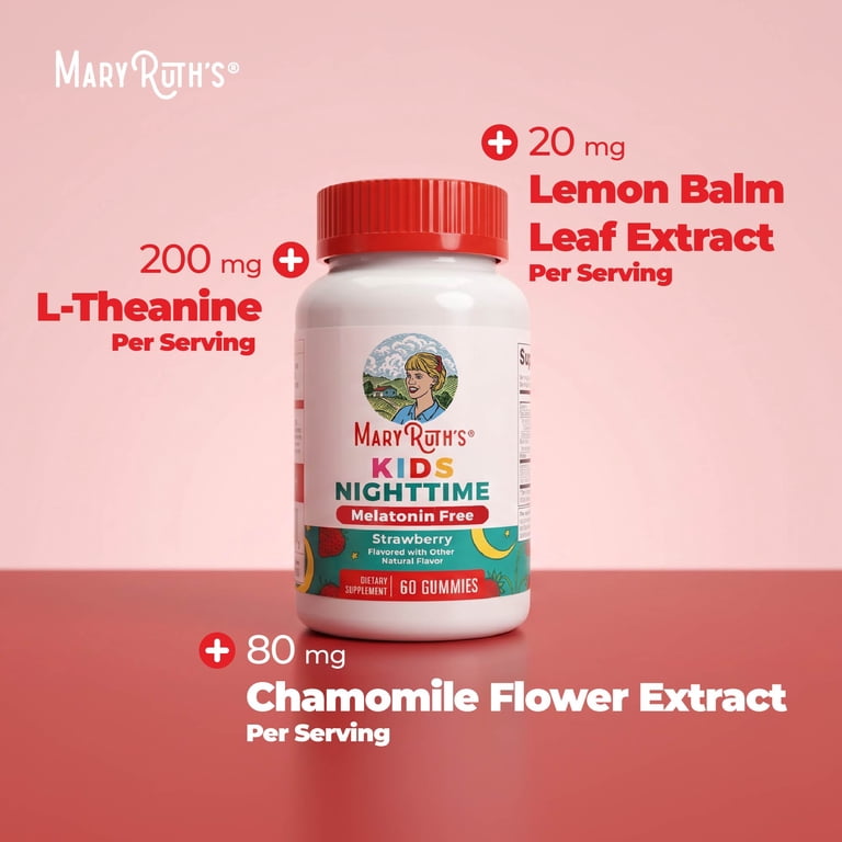MaryRuth's Kids Nighttime Gummies Melatonin Free (60 Gummies) | حلاوة ماري روث للأطفال للاسترخاء والنوم بنكهة الفراولة الطبيعية (60 قطعة) – خالية تماماً من الميلاتونين