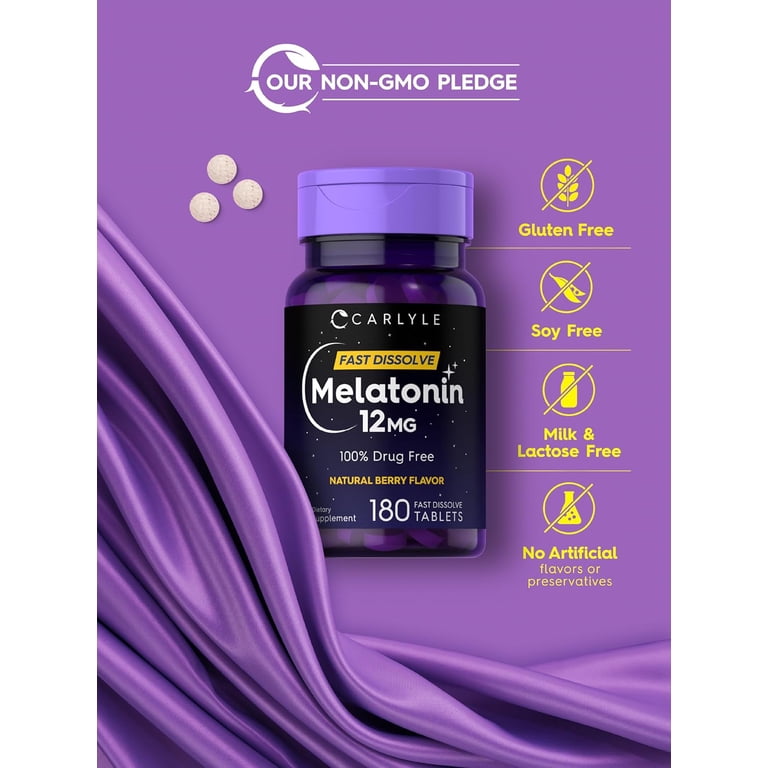 Natural Berry (180 Tablets) | كارلايل ميلاتونين 12 ملجم سريع الذوبان بنكهة التوت الطبيعية – العبوة التوفيرية الضخمة بأعلى تركيز لعلاج الأرق الشديد