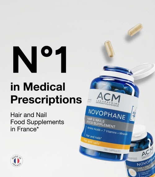 ACM Novophane Hair & Nails Supplement (180 Capsules) | كبسولات نوفوفان الأصلية من ACM الفرنسية (180 كبسولة) – التركيبة المعززة بالأحماض الأمينية، 7 فيتامينات والمعادن لوقف تساقط الشعر، إنبات الفراغات، وتقوية الأظافر
