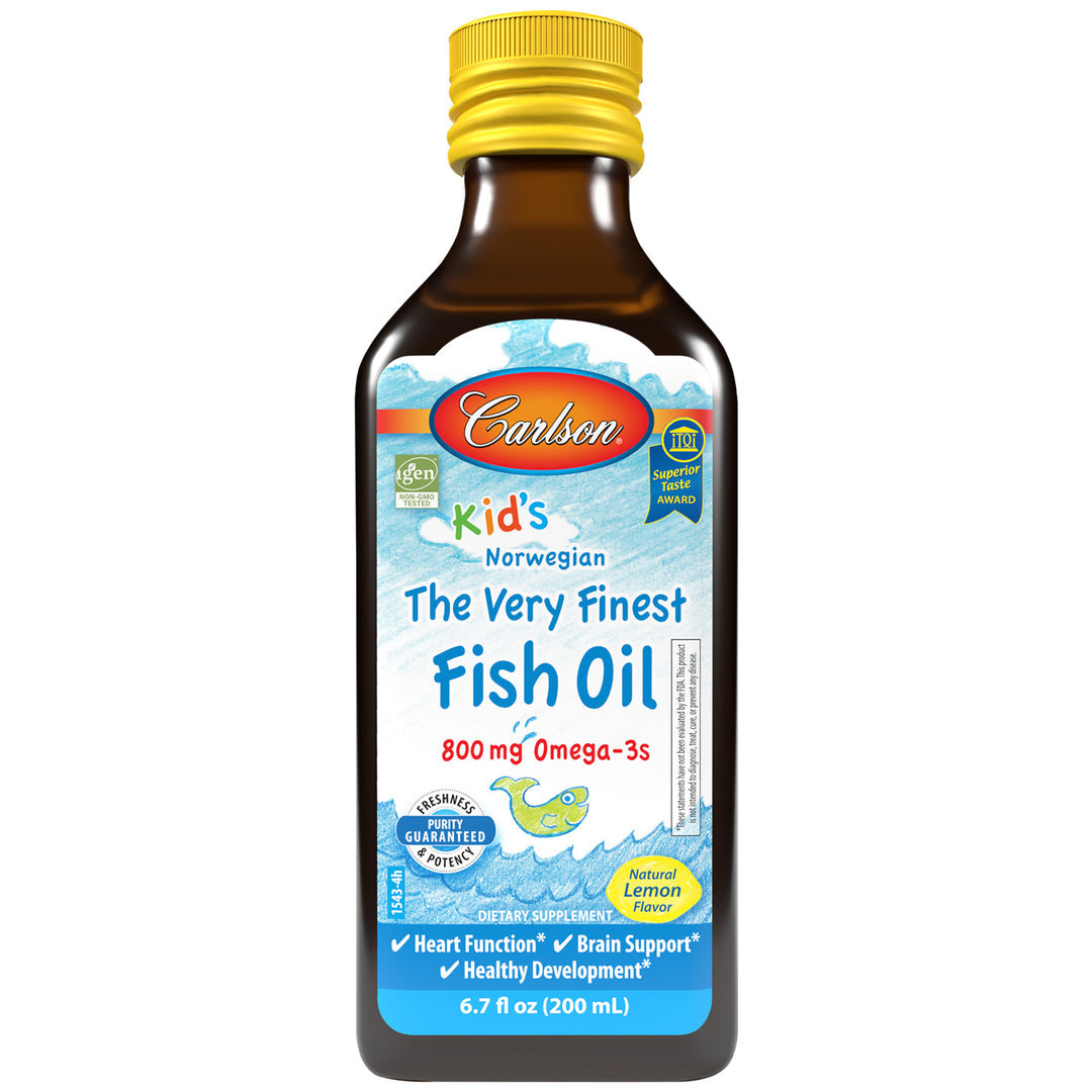 Carlson Kid's Norwegian The Very Finest Fish Oil (200 ml) | كارلسون أوميجا 3 للأطفال نرويجي أصلي (نكهة الليمون) – الأعلى نقاءً وتركيزاً لدعم  الذكاء، الذاكرة، والمناعة