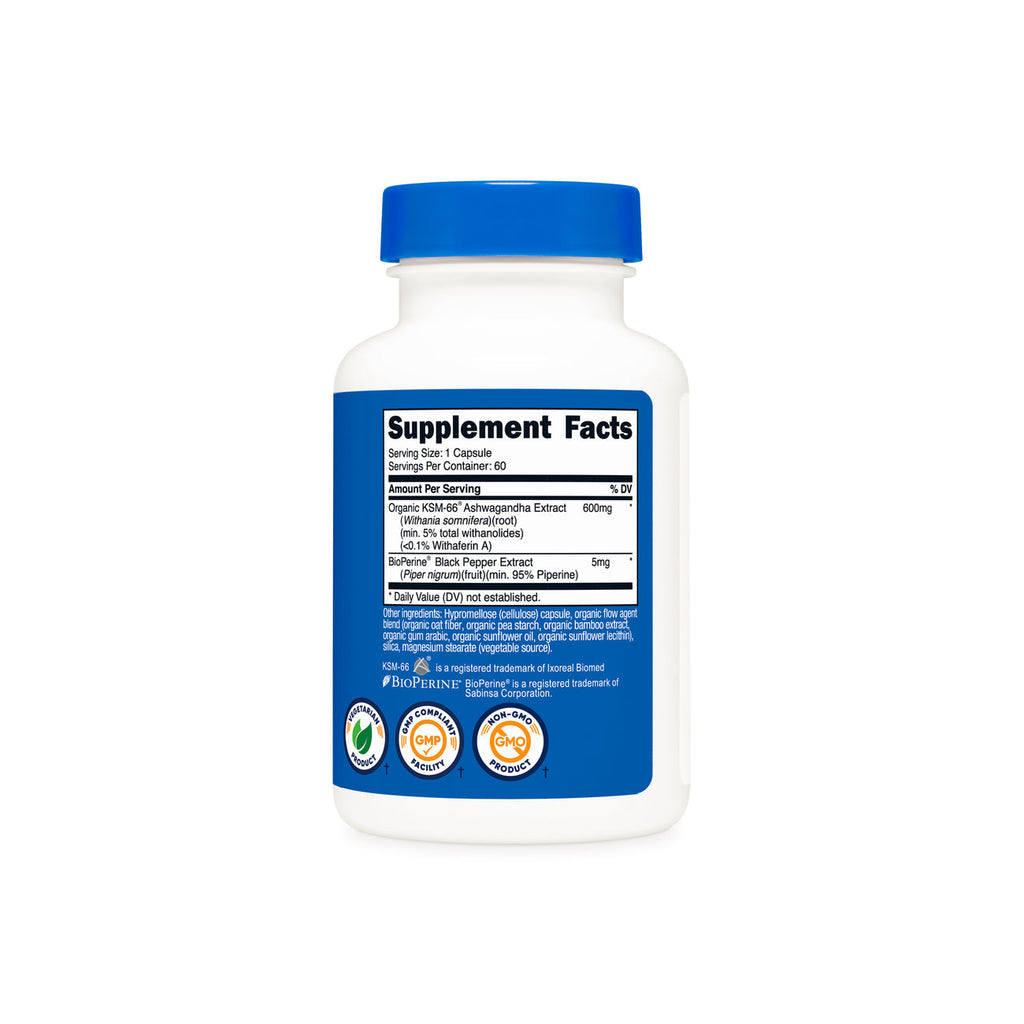 Nutricost KSM-66® Ashwagandha 600 mg (60 Capsules) | نوتريكوست أشواغاندا KSM-66® الأمريكي – لخلاصة التحكم في التوتر والتحفيز الذهني والنوم العميق
