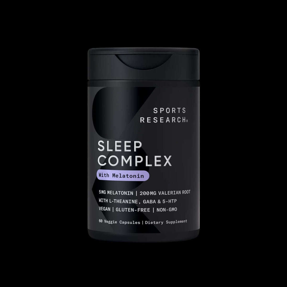 Sports Research Sleep Complex with Melatonin 5 mg (60 Veggie Capsules) | سبورتس ريسيرش معقد النوم والميلاتونين الأمريكي – تركيبة متقدمة بالناردين، GABA و5-HTP لنوم عميق واسترخاء تام