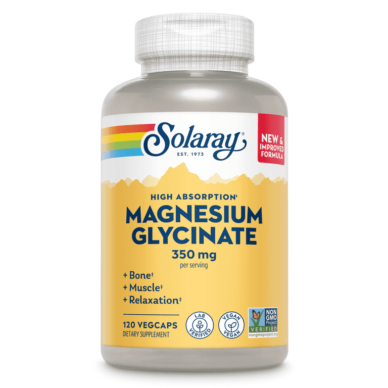 Solaray Magnesium Glycinate 350 mg (120 VegCaps) | سولاراي ماغنيسيوم جليسينات أصلـي 350 ملجم (120 كبسولة نباتية) – الأعلى امتصاصاً للأعصاب، استرخاء العضلات، والنوم العميق بدون أرق