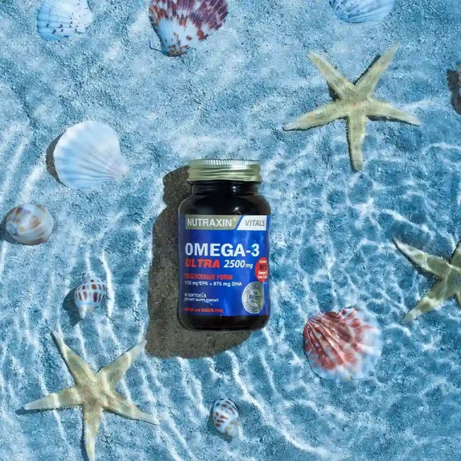 Nutraxin Omega-3 Ultra 2500 mg (30 Softgels) | نوتراكسين أوميجا 3 ألترا التركي الفاخر (تركيز قياسي 2000 ملجم أحماض نقية EPA+DHA) – الدعم الأقوى لصحة القلب، حرق الدهون، والتركيز الفائق