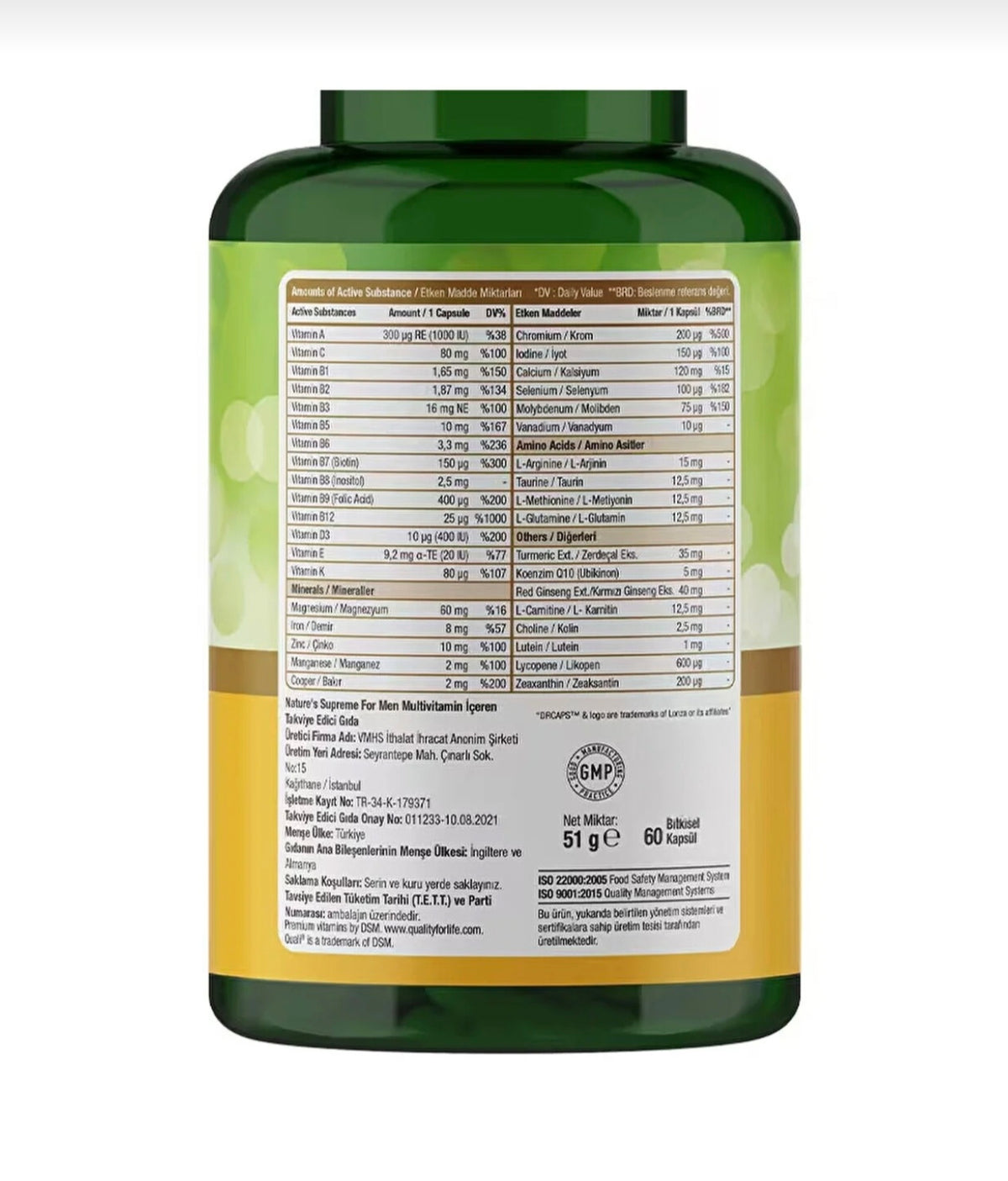 Nature's Supreme Multivitamin for Men (60 Veg Capsules) - كبسولات نيتشرز سوبريم الشاملة للرجال للطاقة والقوة الذكورية مع الجنسنج الأحمر والإنزيم المساعد CoQ10