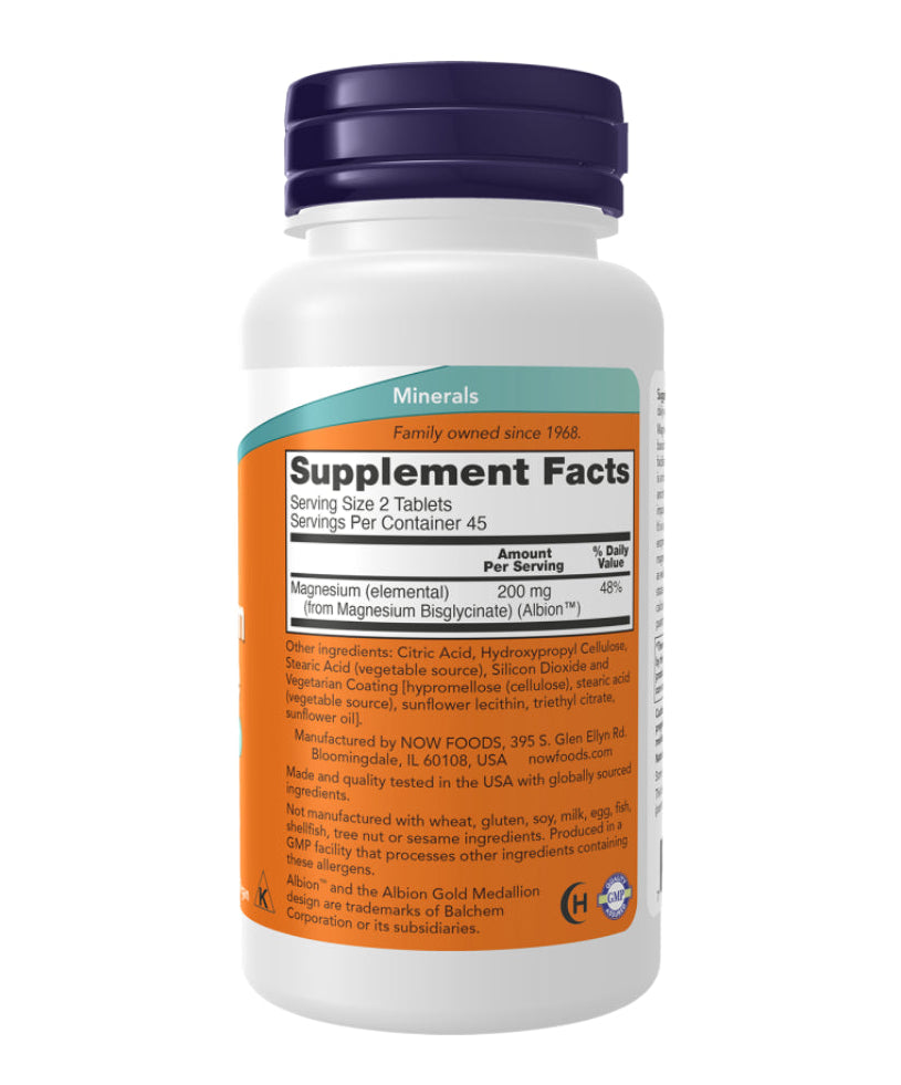 NOW Foods Magnesium Glycinate (180 Tablets) | ماغنيسيوم جليسينات ناو أوريجينال (180 قرص) – الأسرع امتصاصاً والألطف على المعدة لدعم النوم العميق، استرخاء العضلات، وتهدئة الأعصاب