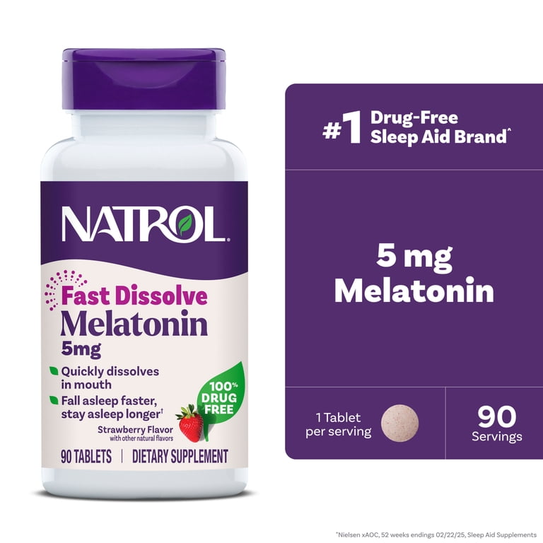 Natrol Fast Dissolve Melatonin 5 mg Strawberry (90 Tablets) | ناترول ميلاتونين 5 ملجم سريع الذوبان بنكهة الفراولة – أقراص للدخول السريع في النوم بدون ماء
