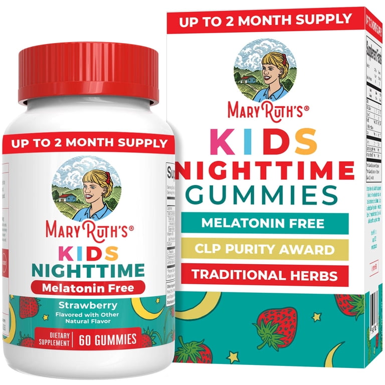 MaryRuth's Kids Nighttime Gummies Melatonin Free (60 Gummies) | حلاوة ماري روث للأطفال للاسترخاء والنوم بنكهة الفراولة الطبيعية (60 قطعة) – خالية تماماً من الميلاتونين