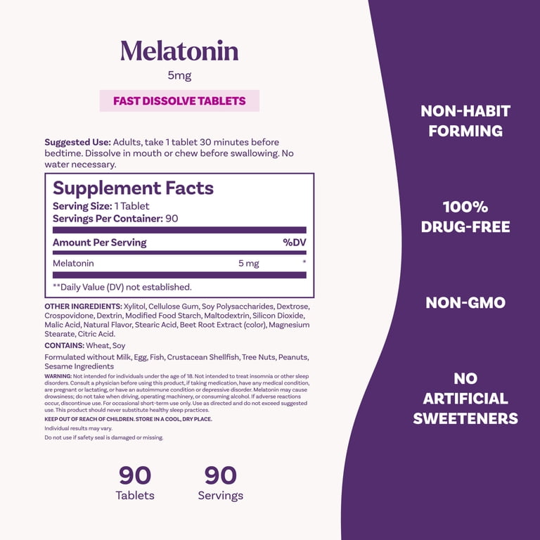 Natrol Fast Dissolve Melatonin 5 mg Strawberry (90 Tablets) | ناترول ميلاتونين 5 ملجم سريع الذوبان بنكهة الفراولة – أقراص للدخول السريع في النوم بدون ماء