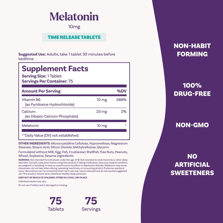 Natrol Advanced Melatonin 10 mg Time Release (75 Tablets) | ناترول ميلاتونين 10 ملجم ممتد المفعول الأمريكي – لعلاج الأرق المستمر وتقليل الاستيقاظ المتكرر أثناء النوم